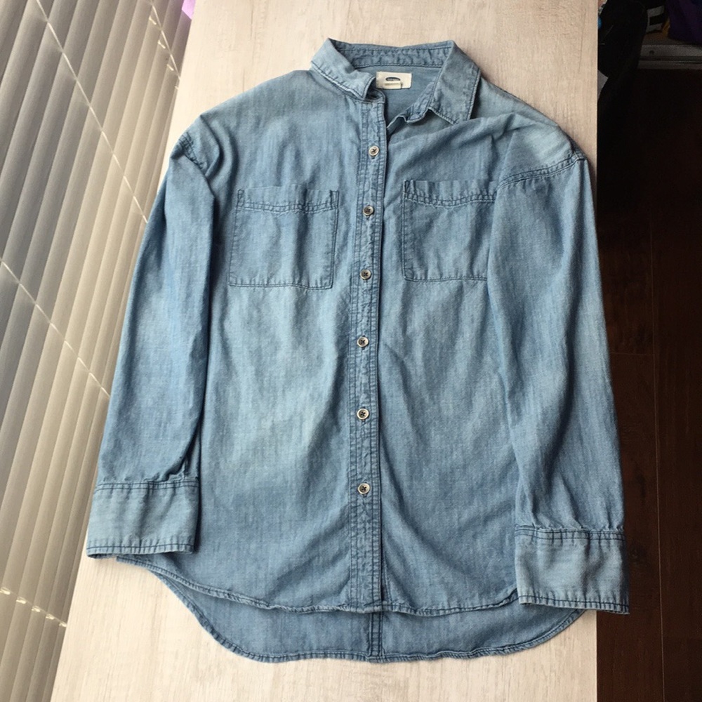 Denim button down collared shirt